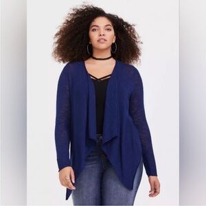 NWOT Torrid Slub Knit Cardigan Drape Front Sweater, Size 0 (L/12), Blue